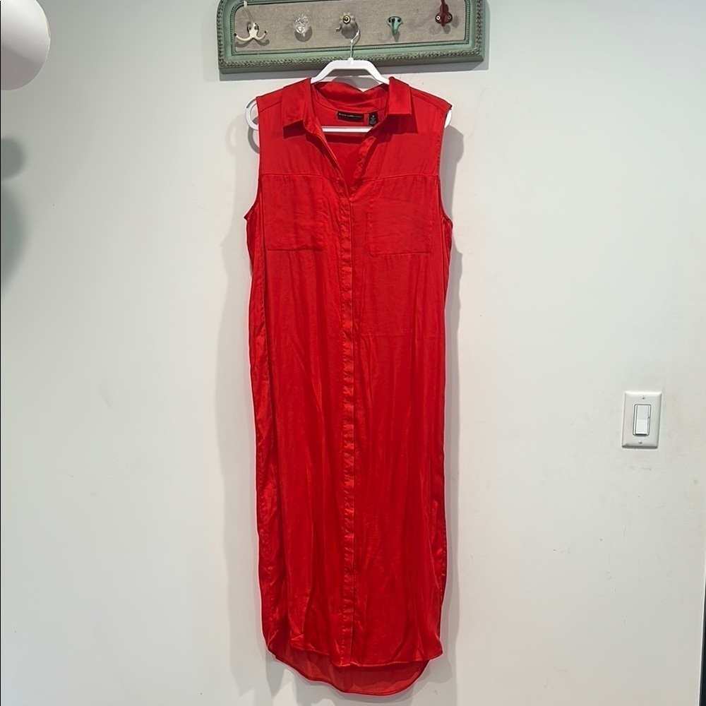 Chico's black label Red Sleeveless button down shirt dress with Notched Collar 3